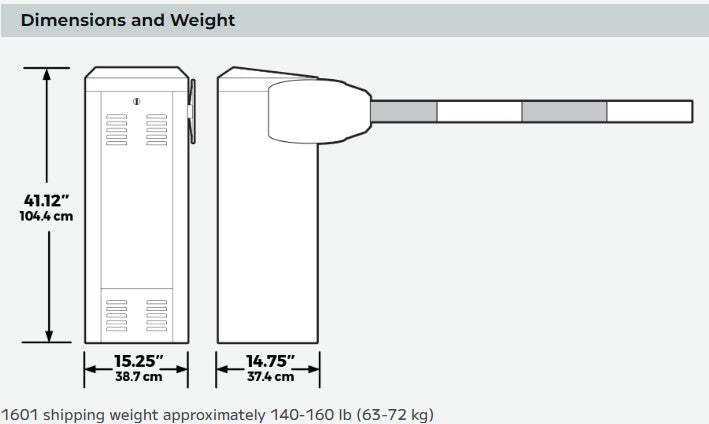 Doorking 1601 Dimensions