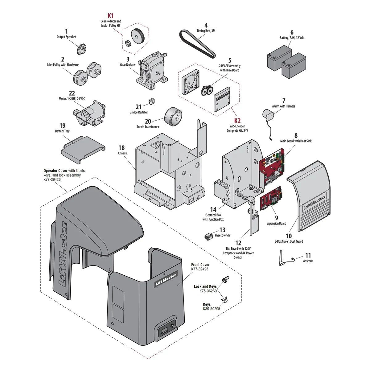 LiftMaster CSL24UL High-Traffic Commercial Slide Gate Operator with Battery Backup & Smart Control Parts Diagram