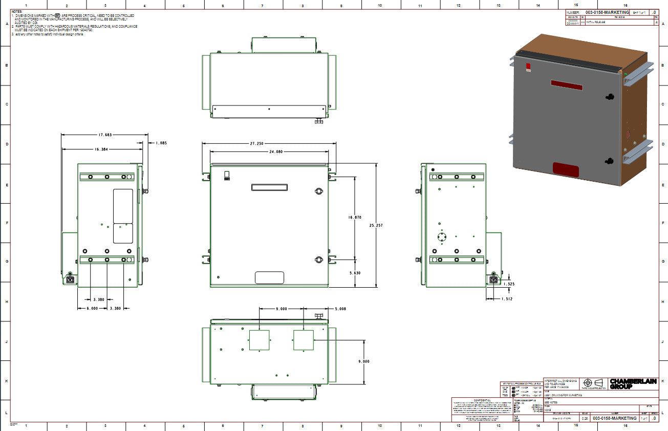 LiftMaster IHSL24UL 24VBLDC Continuous Duty Industrial Slide Gate Operator Dimensions