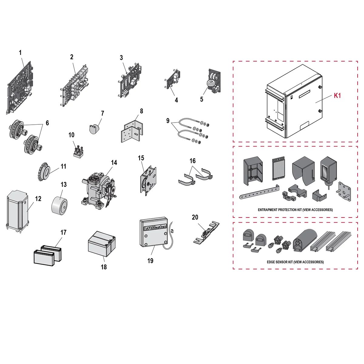 LiftMaster IHSL24UL 24VBLDC Continuous Duty Industrial Slide Gate Operator Parts Diagram