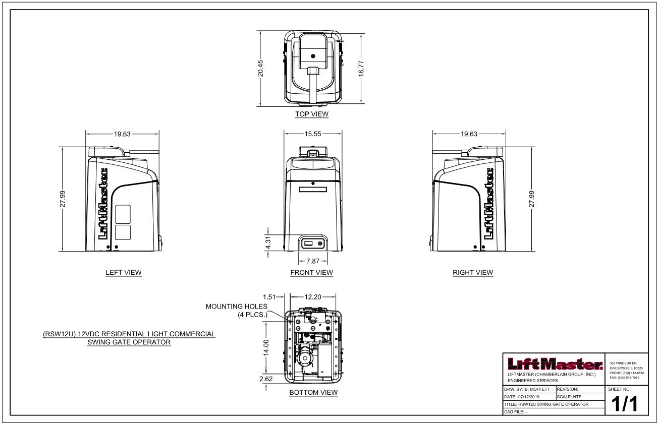 RSW12UL Dimensions